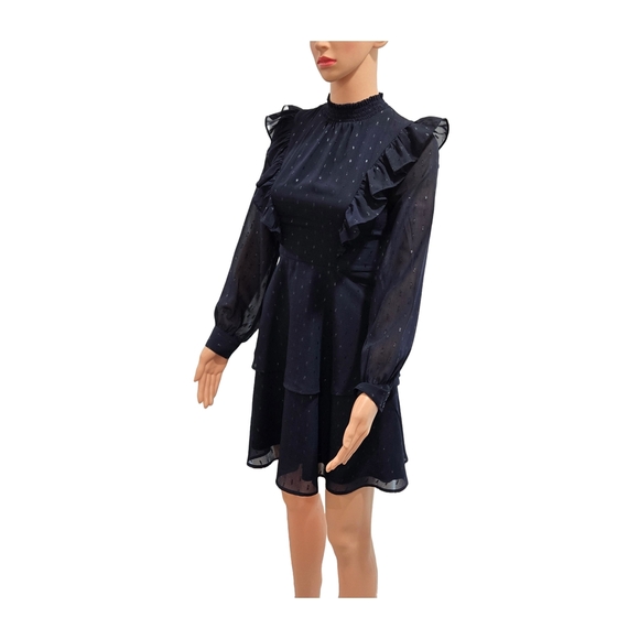 Express Blue A-Line Puff Sleeve Dress - Picture 6 of 9